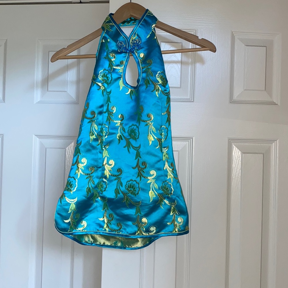 Green and Blue Satin Halter Top
